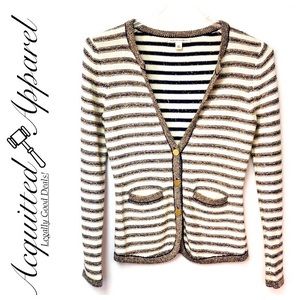 Banana Republic Navy Gold Striped Cardigan Sweater